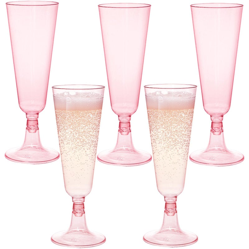 Hedume Hedume 70 Pack Pink Champagne Flutes 5oz Disposable Plastic Wine Glasses 2Piece Disposable Champagne Glasses for Celebration Wedding Party Valentines Day Mothers Day