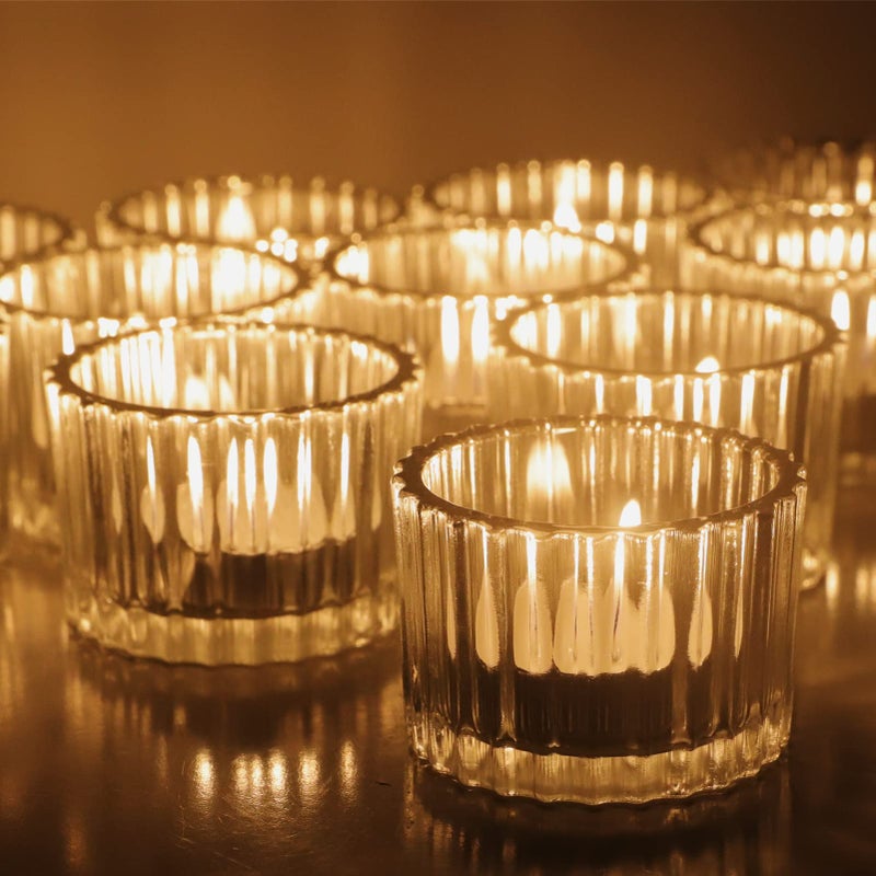VOHO Tealight Candle Holder Set of 24 Glass Tea Lights Candle Holder for Birthday Decorations Crystal Clear Candle Holders for Table Centerpiece2 in x 14 in Clear