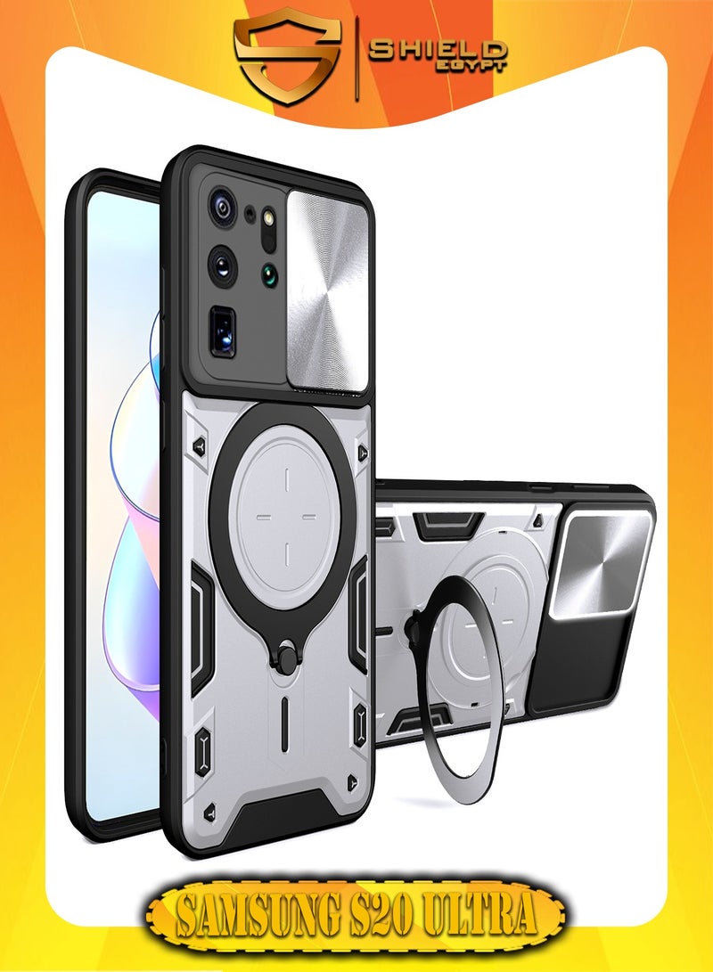 SHIELD EGYPT SHIELD EGYPT For Samsung Galaxy S20 Ultra Armored Camera Shield Cover Camera Lend Protection, Built-in 360° (Silver)