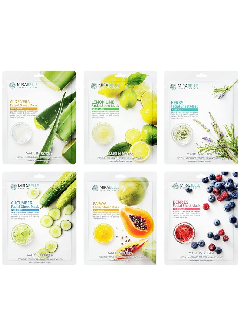 MIRABELLE Fairness Facial Sheet Mask for Intense Moisture & Hydration Brightening & Anti Dark Spots For All Skin Types Women & Men Made In Korea Combo Pack of 6 Each 25ml  - Image 1
