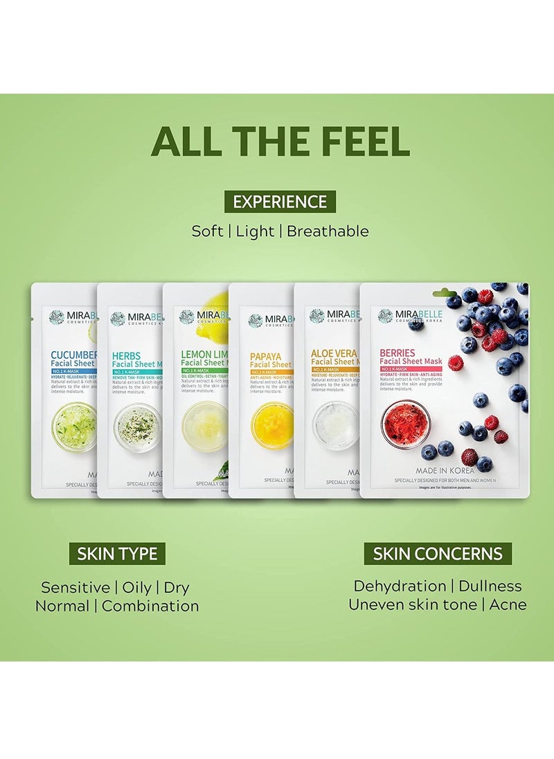 MIRABELLE Fairness Facial Sheet Mask for Intense Moisture & Hydration Brightening & Anti Dark Spots For All Skin Types Women & Men Made In Korea Combo Pack of 6 Each 25ml  - Image 5