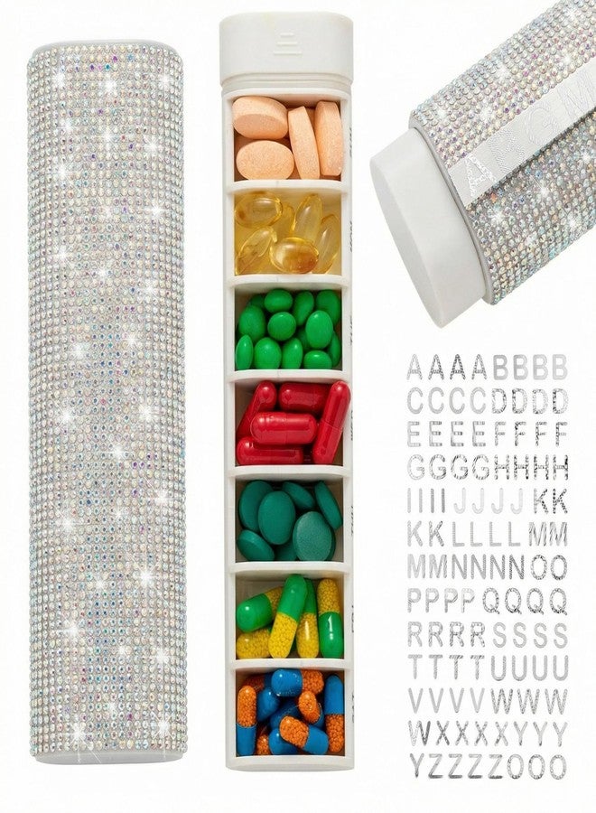 Veseek Pill Case for Purse Bling 7-Day Pill Organizer Weekly Compact Medicine Containers Travel Medication Box Holder for Traveling Women(Colorful - Image 1