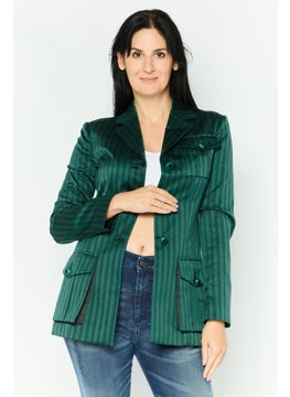 EMPORIO ARMANI Women Regular Fit Abstract Blazer, Green/Black  - Image 1
