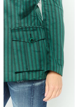 EMPORIO ARMANI Women Regular Fit Abstract Blazer, Green/Black  - Image 3