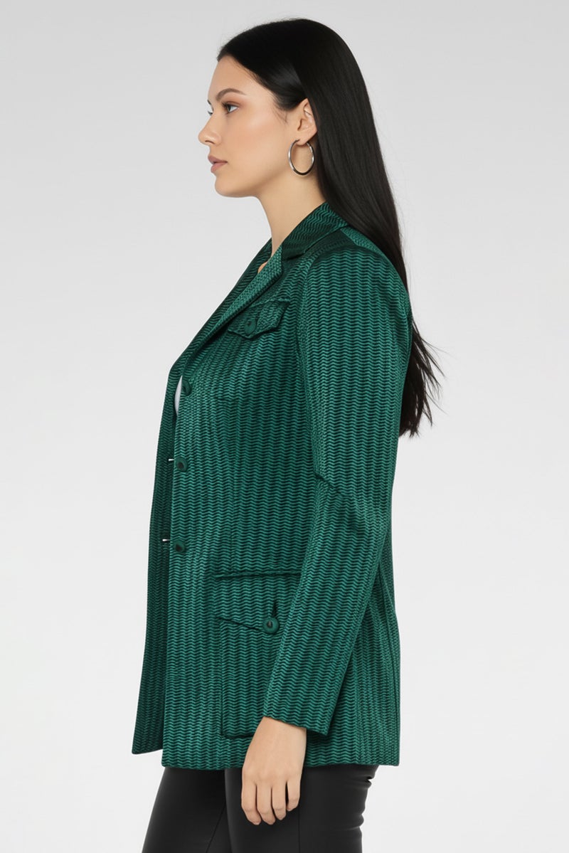 armani بليزر نسائي بقصة عادية بتصميم تجريدي، أخضر/أسود - Image 3
