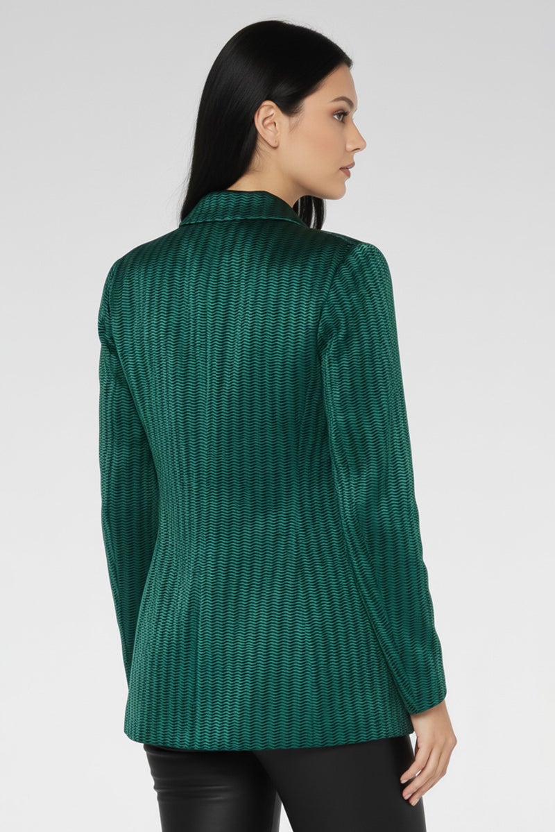 armani بليزر نسائي بقصة عادية بتصميم تجريدي، أخضر/أسود - Image 3