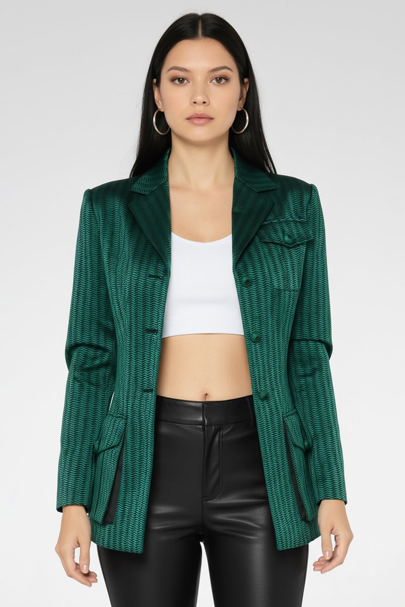 armani Emporio Armani Women Regular Fit Abstract Blazer, Green/Black - Image 2