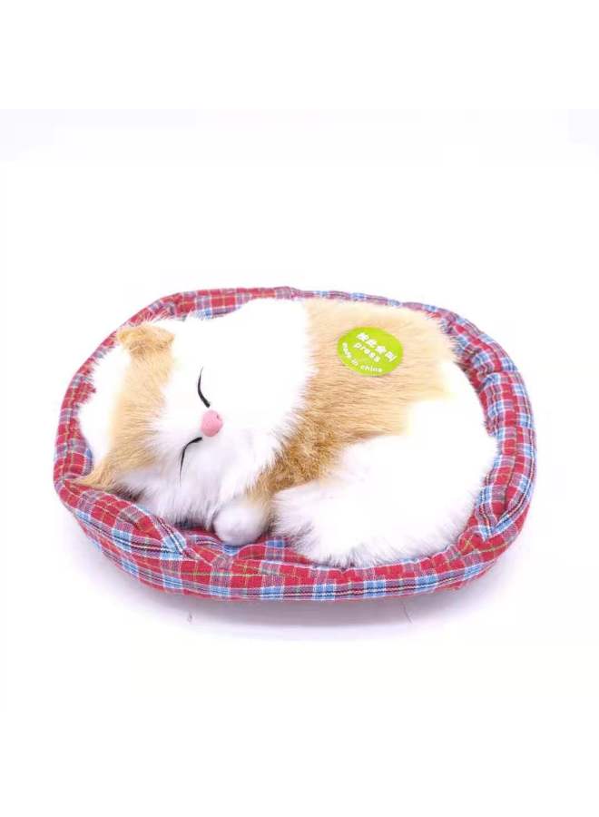 Scenic Spot Simulation Cloth Mat Voice Control Sleeping Cat Will Meow Simulation Cat Cloth Mat Cat Cloth Nest Simulation Cat-Color:Orange Striped Cloth Nest Sleeping Cat (can Bark)-Dimensions:Long 13-14cm Wide 10cm High 7-8cm