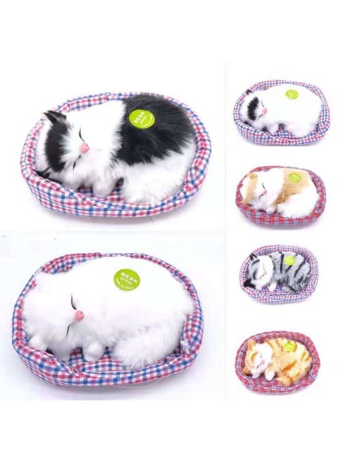 Scenic Spot Simulation Cloth Mat Voice Control Sleeping Cat Will Meow Simulation Cat Cloth Mat Cat Cloth Nest Simulation Cat-Color:Orange Striped Cloth Nest Sleeping Cat (can Bark)-Dimensions:Long 13-14cm Wide 10cm High 7-8cm