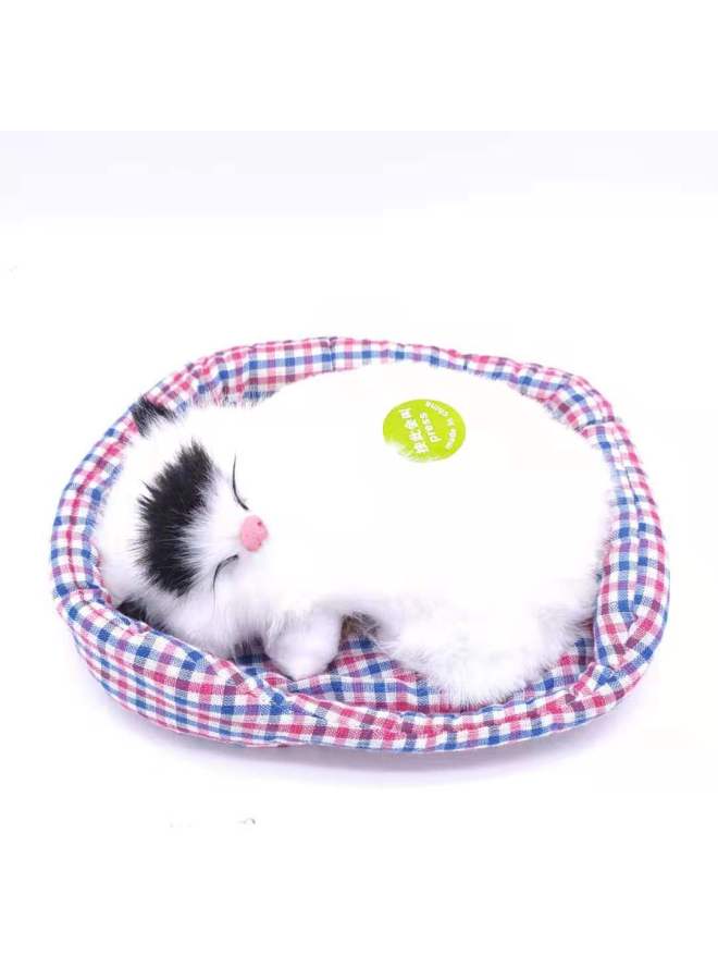 Scenic Spot Simulation Cloth Mat Voice Control Sleeping Cat Will Meow Simulation Cat Cloth Mat Cat Cloth Nest Simulation Cat-Color:Orange Striped Cloth Nest Sleeping Cat (can Bark)-Dimensions:Long 13-14cm Wide 10cm High 7-8cm