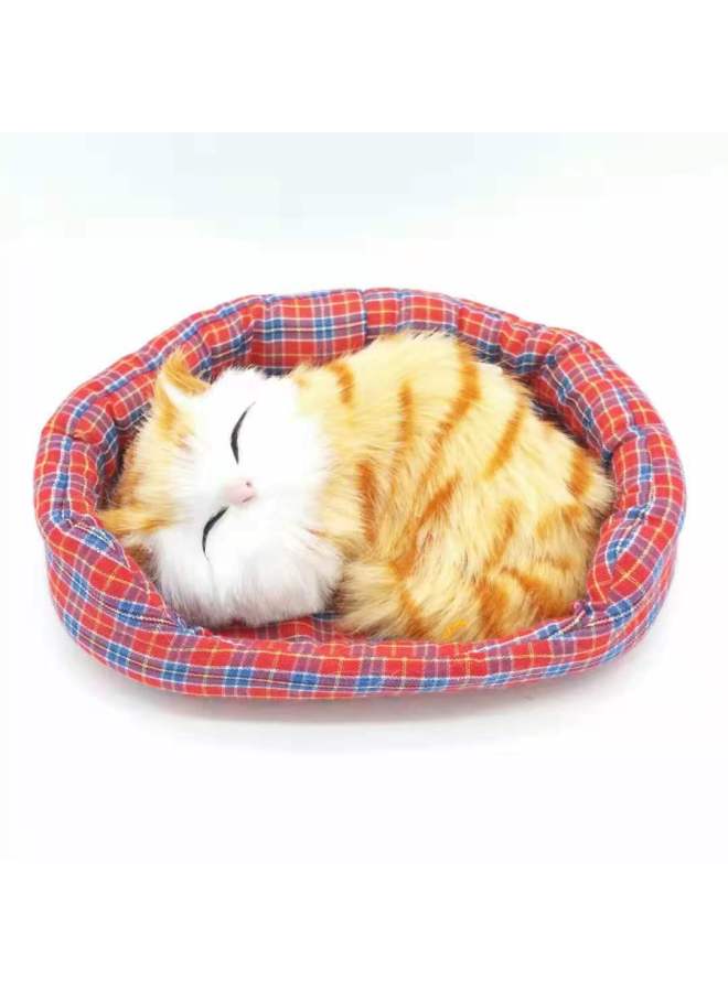 Scenic Spot Simulation Cloth Mat Voice Control Sleeping Cat Will Meow Simulation Cat Cloth Mat Cat Cloth Nest Simulation Cat-Color:Orange Striped Cloth Nest Sleeping Cat (can Bark)-Dimensions:Long 13-14cm Wide 10cm High 7-8cm