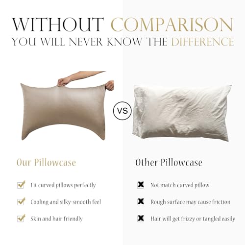 ELIBABA Cooling Curved Pillow Cases - Rayon Derived from Bamboo Side Sleeper Pillowcase Cover - Breathable Cool Silky Soft Pillowcase for Hot Sleepers Hair and Skin, Queen Size 1 Piece, 20 * 30 Inches Taupe - Image 2