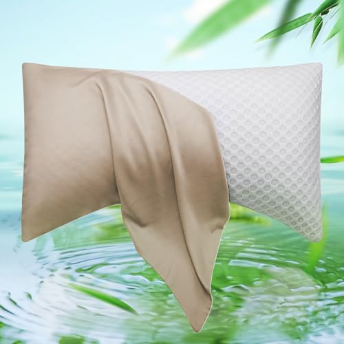 ELIBABA Cooling Curved Pillow Cases - Rayon Derived from Bamboo Side Sleeper Pillowcase Cover - Breathable Cool Silky Soft Pillowcase for Hot Sleepers Hair and Skin, Queen Size 1 Piece, 20 * 30 Inches Taupe - Image 1