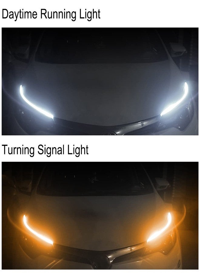 TEKSHINNY شريط إضاءة LED للسيارة من TEKSHINNY، قطعتان، شريط مرن بطول 24 بوصة، مصابيح أمامية للسيارة، لون مزدوج أبيض، إشارة انعطاف صفراء، مقاوم للماء، مصابيح تشغيل نهارية للسيارة للشاحنات وسيارات الدفع الرباعي - Image 2
