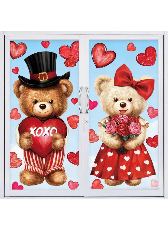 Celltestria Extra Large Valentines Window Clings Love Heart Valentines Bear Window Decals Stickers for Holiday Home Office School Party Gifts Decor Glass Decoration - Image 1
