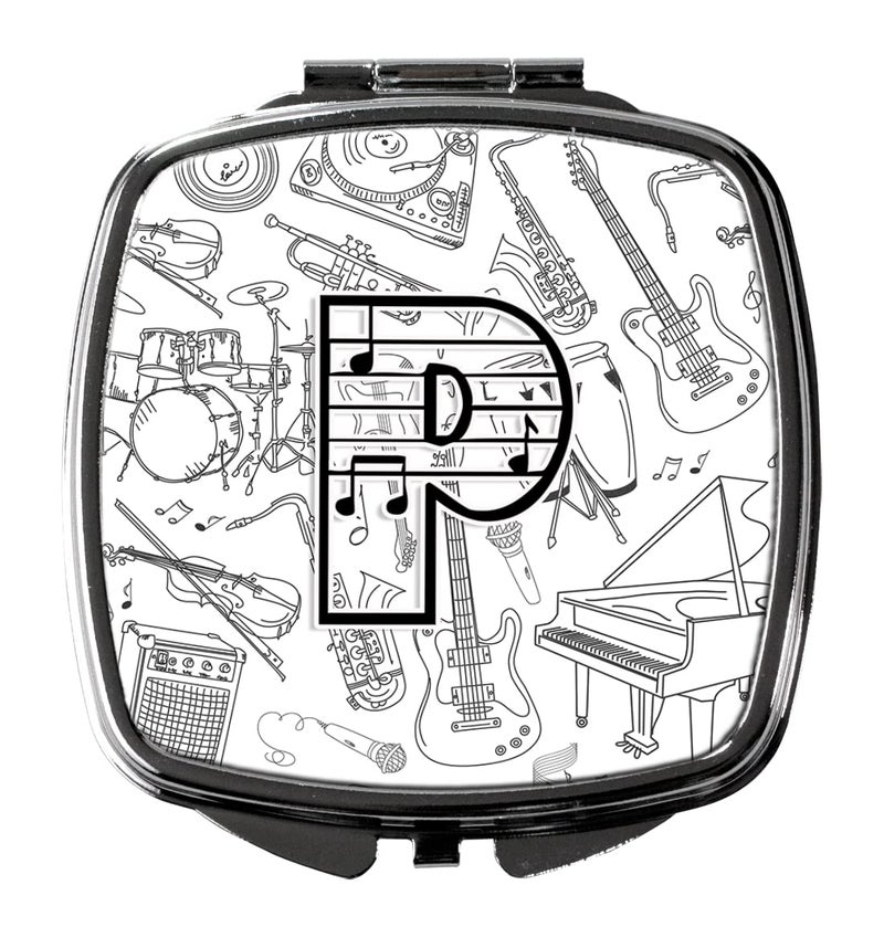 Caroline's Treasures CJ2007-PSCM Letter P Musical Note Letters Compact Mirror Decorative Travel Makeup Mirror for Women Girls Gifts Pocket Makeup Mirror Folding Handheld - Image 1