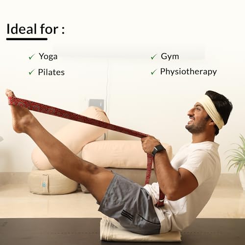 Core Asana Yoga Straps Pilates Belts | Hand Stitched Exercise Belt for Yoga Pilates Stretching Flexibility and Fitness | Premium Cotton Handstitched Xtend Yoga Strap (Ivory) - Image 5