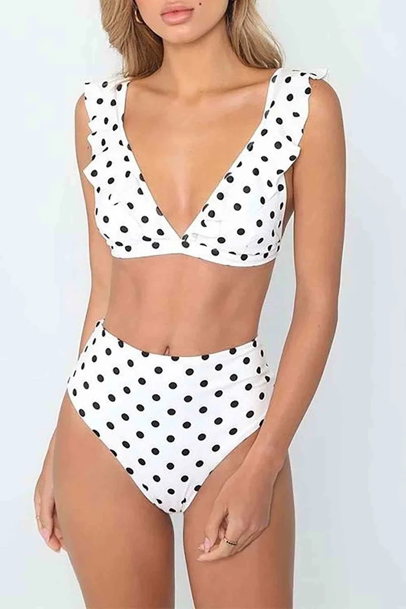 انجلسين Black Polka Dot Bikini Set White