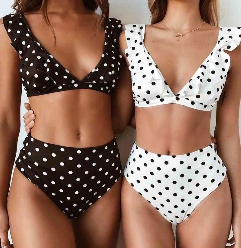 انجلسين Black Polka Dot Bikini Set White