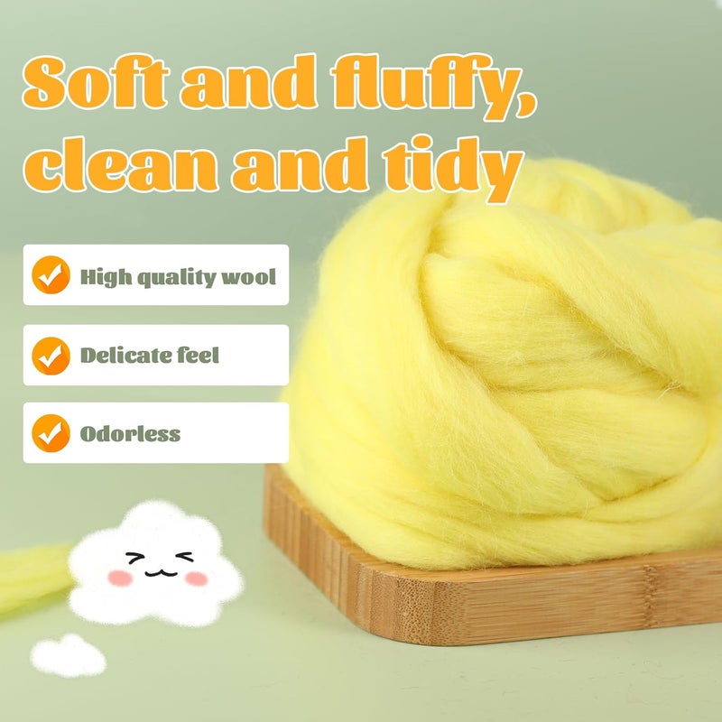 JUPEAN 3.53oz Wool Roving, Fiber Roving Wool Top, Needle Felting Supplies, Pure Wools, Chunky Yarn, Spinning Wools for Needle Felting Wet DIY Hand Spinning (Light Yellow) - Image 3