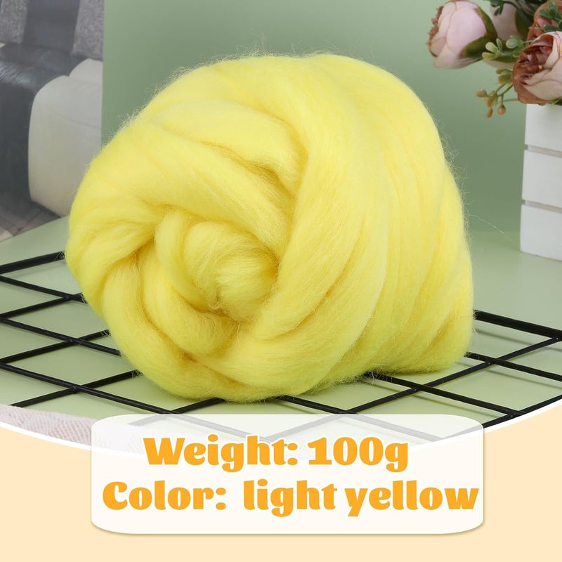 JUPEAN 3.53oz Wool Roving, Fiber Roving Wool Top, Needle Felting Supplies, Pure Wools, Chunky Yarn, Spinning Wools for Needle Felting Wet DIY Hand Spinning (Light Yellow) - Image 2