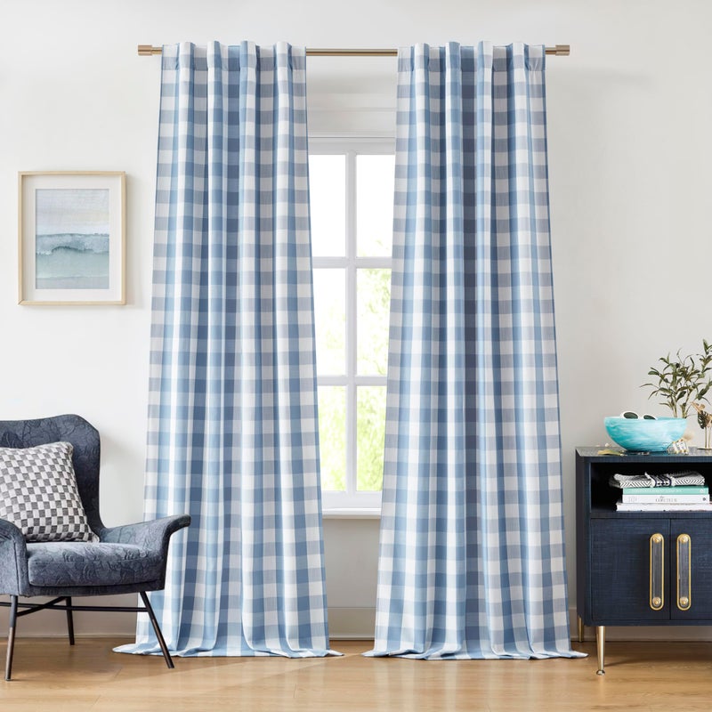 Bapawfish Buffalo Plaid Full Blackout Curtain Panels 84 Inches Length,Dusty Blue and White Farmhouse Drapes,Thermal Insulated Window Treatment for Bedroom Living Room,Rod Pocket Back Tabs,40"Wx84"Lx2 - Image 1