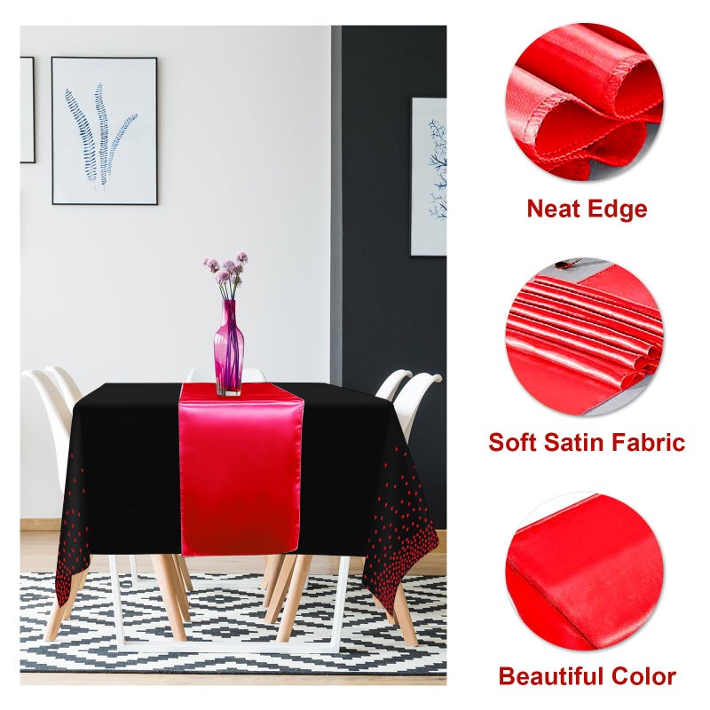 MASHAN 16Pack Disposable Plastic Party Tablecloths and Satin Table Runner Set Black and Red Dot Table Cloth Red Satin Table Runner for Wedding Birthday Baby Shower Anniversary Holiday Party Decorations - Image 3