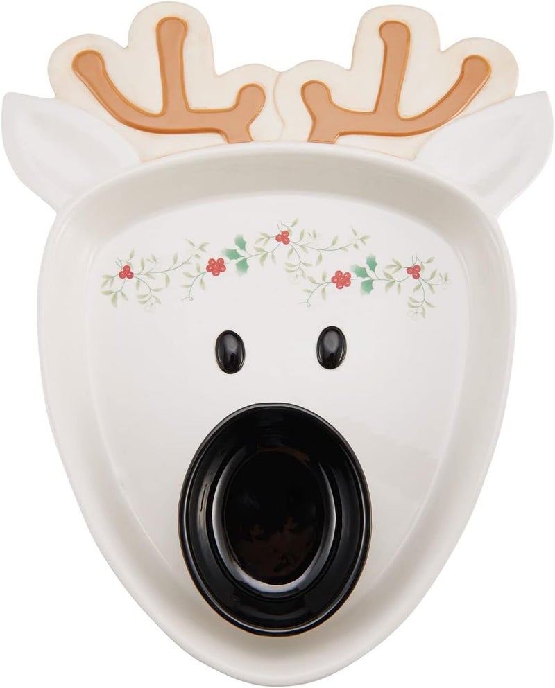 Pfaltzgraff Winterberry Reindeer Chip and Dip Platter 15 Inch White - Image 1