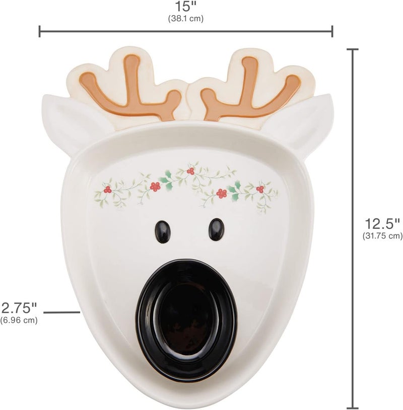 Pfaltzgraff Winterberry Reindeer Chip and Dip Platter 15 Inch White - Image 2