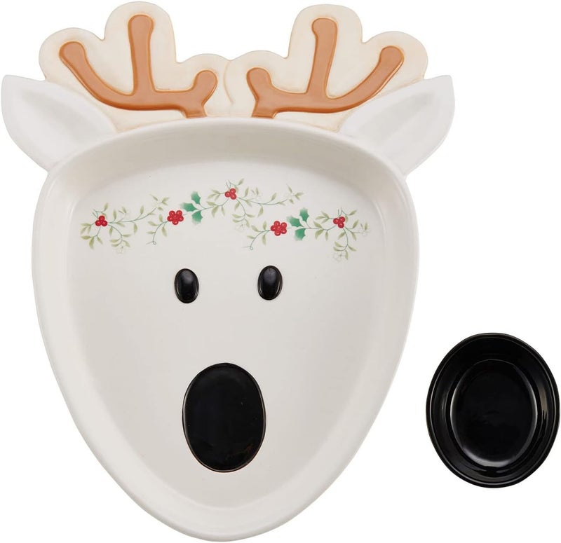 Pfaltzgraff Winterberry Reindeer Chip and Dip Platter 15 Inch White - Image 3