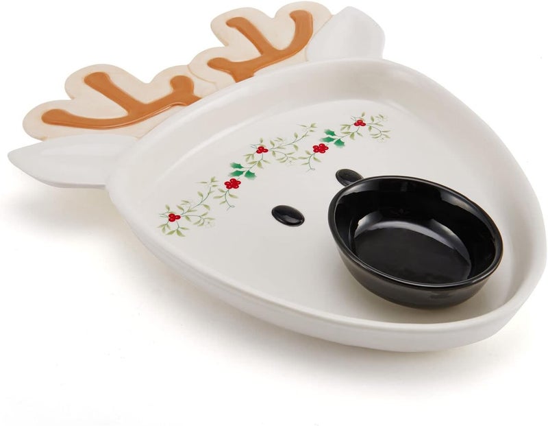 Pfaltzgraff Winterberry Reindeer Chip and Dip Platter 15 Inch White - Image 4