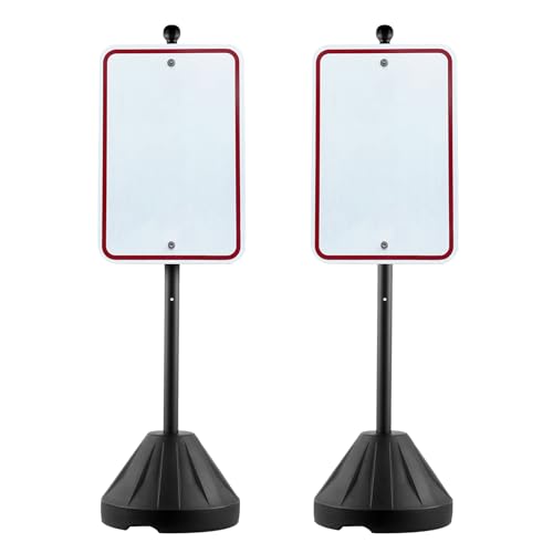 VEVOR Portable Sign Post, 5 ft Cast Iron Sign Post Holder with Hard Plastic Base & Wheels, Movable Parking Sign Stand for No Parking Street Signs, Handicap Parking Sign, with Base, Bolts Nuts, Black - Image 1