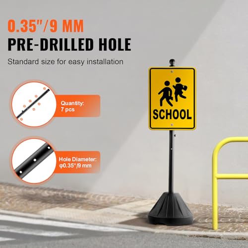 VEVOR Portable Sign Post, 5 ft Cast Iron Sign Post Holder with Hard Plastic Base & Wheels, Movable Parking Sign Stand for No Parking Street Signs, Handicap Parking Sign, with Base, Bolts Nuts, Black - Image 3