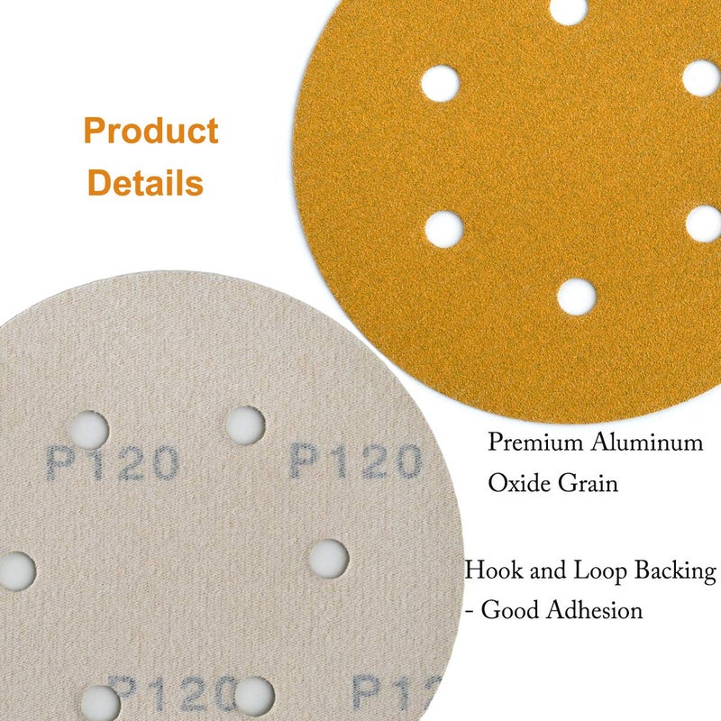 Aiyard 6-Inch 6-Hole Hook and Loop Sanding Discs 120-Grit, Random Orbital Sandpaper for Automotive and Woodworking, 100-Pack - Image 5