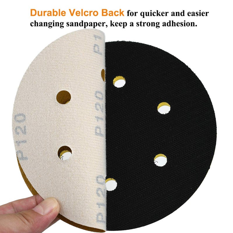 Aiyard 6-Inch 6-Hole Hook and Loop Sanding Discs 120-Grit, Random Orbital Sandpaper for Automotive and Woodworking, 100-Pack - Image 4