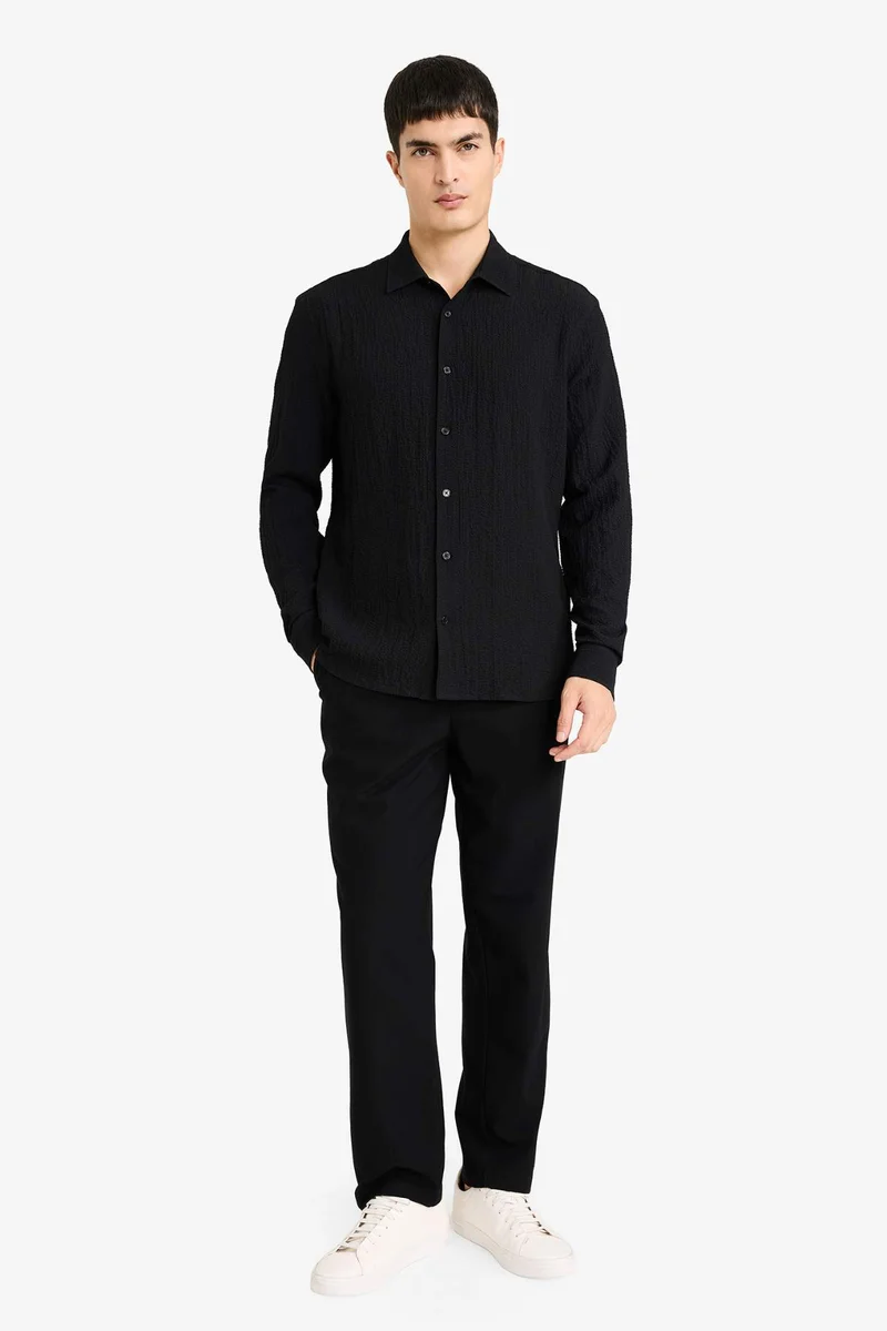 Defacto Modern Fit Polo Collar Long Sleeve Shirt