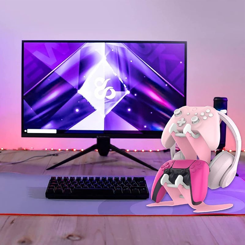 Controller Holder Pink, Game Controller Rack Stand for Xbox Series X S / Xbox One / PS5 / PS4 / Switch / PC, Aluminum Metal Headset Mount Universal Organizer for Video Game Accessories - Image 3