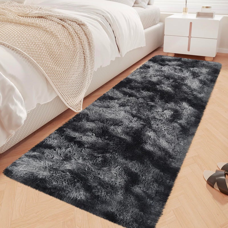 JiaoBaba Tie-Dyed Runner Rug for Bedroom Black Grey 2x6ft Fluffy Area Rug Bedside Runner Rug for Kids Room Boys Teens Nursery Baby Living Room Dorm Home Decor Carpets - Image 1
