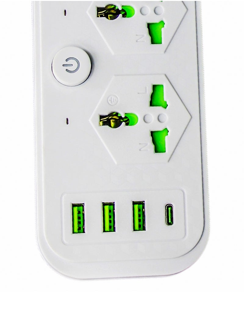 AL QADAH Heavy Duty Power Extension Cord 3 Outlets 3 USB Ports and 1 USB-C 3M Cable Overload Protection Flame Retardant Heat Resistant 150C White 3000W  - Image 3