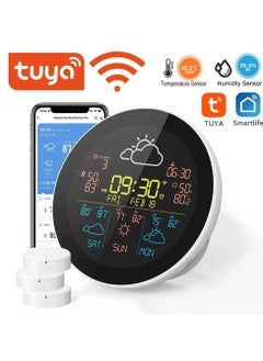 ارواق Tuya WIFI محطة الطقس الذكية ساعة منبه توقعات الطقس مستشعر درجة الحرارة مقياس الحرارة الرطوبة الرقمي  - Image 1