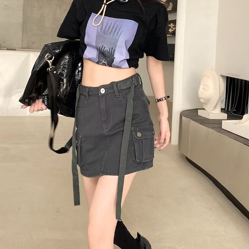 Spice Girls Workwear Style Skirt Summer Anti-Glare High Waist A- Shape Denim Hip Skirt Female Student - Image 2