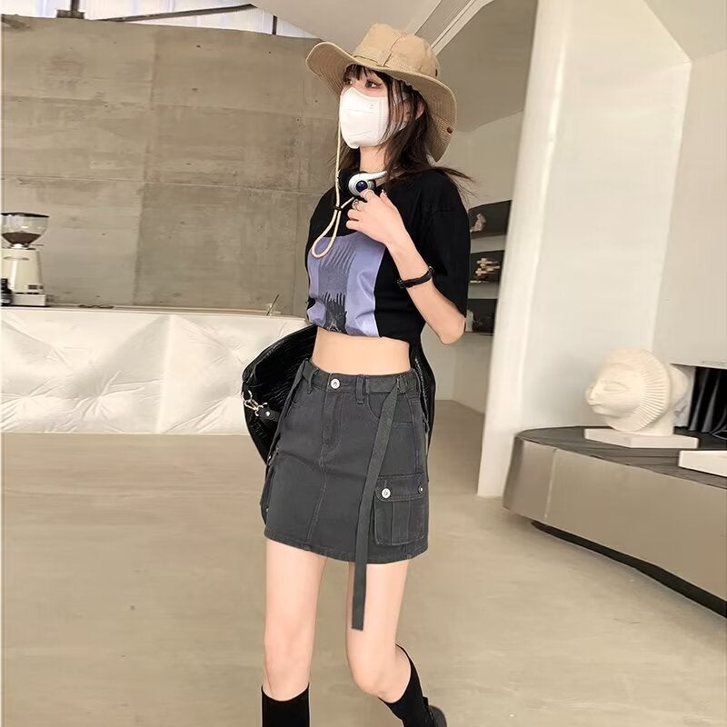 Spice Girls Workwear Style Skirt Summer Anti-Glare High Waist A- Shape Denim Hip Skirt Female Student - Image 3