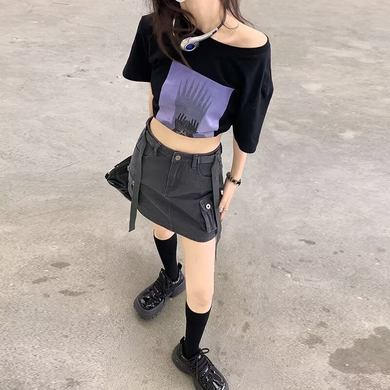 Spice Girls Workwear Style Skirt Summer Anti-Glare High Waist A- Shape Denim Hip Skirt Female Student - Image 5