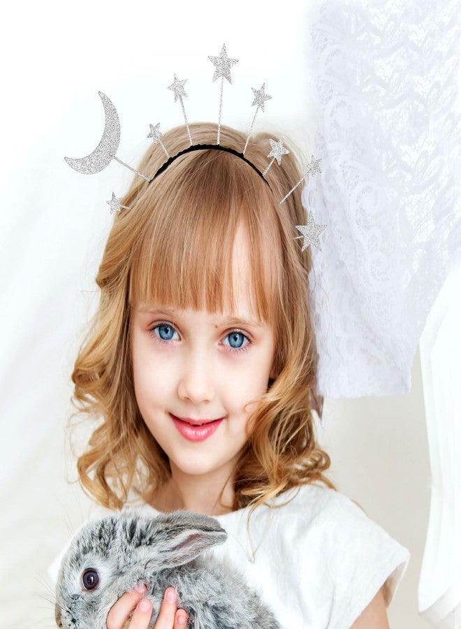 XIHIRCD طوق رأس على شكل نجمة وقمر من قطعتين من XIHIRCD، طوق رأس هالة فضي لامع على شكل نجمة، طوق شعر من سبيكة معدنية على شكل نجمة لامعة، إكسسوار شعر على شكل نجمة إلهة للفتيات والنساء، مناسب لحفلات أعياد الميلاد، وأزياء رمضان، وحفلات الزفاف. - Image 5