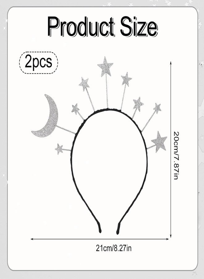 XIHIRCD طوق رأس على شكل نجمة وقمر من قطعتين من XIHIRCD، طوق رأس هالة فضي لامع على شكل نجمة، طوق شعر من سبيكة معدنية على شكل نجمة لامعة، إكسسوار شعر على شكل نجمة إلهة للفتيات والنساء، مناسب لحفلات أعياد الميلاد، وأزياء رمضان، وحفلات الزفاف. - Image 2