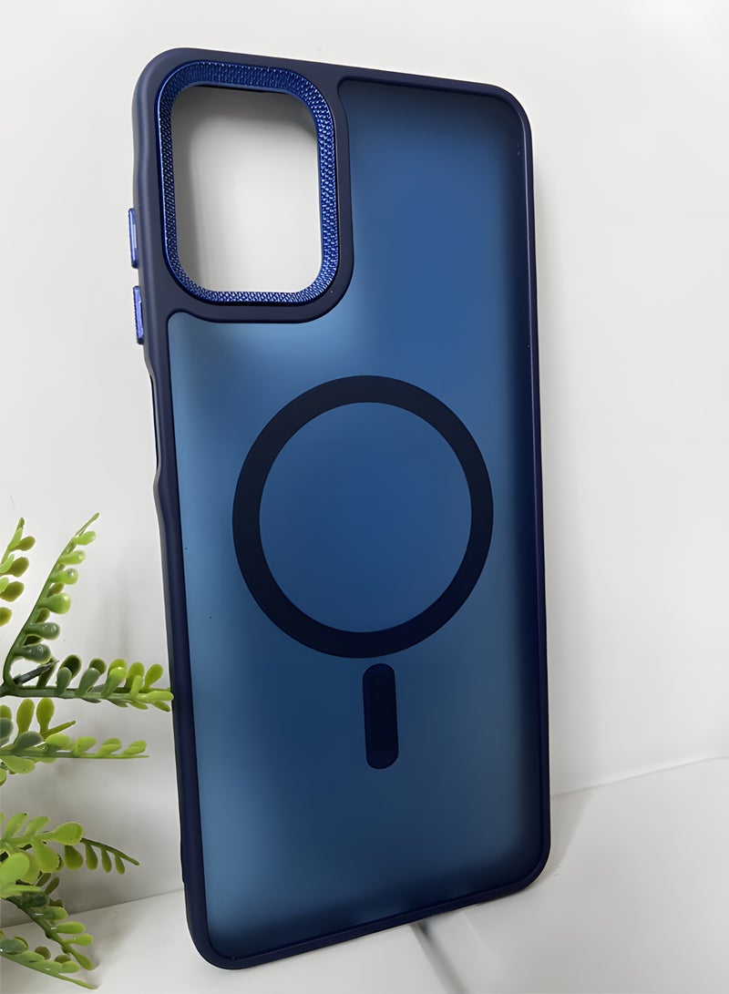 جراب مغناطيسي مقاوم للصدمات لهاتف Samsung Galaxy A07 مع إطار معدني للكاميرا - غطاء مغناطيسي أنيق غير لامع للرجال والنساء والشباب ويدعم الماج سيف والشحن اللاسلكي - مضاد لبصمات الأصابع، وحماية للكاميرا، ومقاوم للسقوط (أزرق) - Image 4