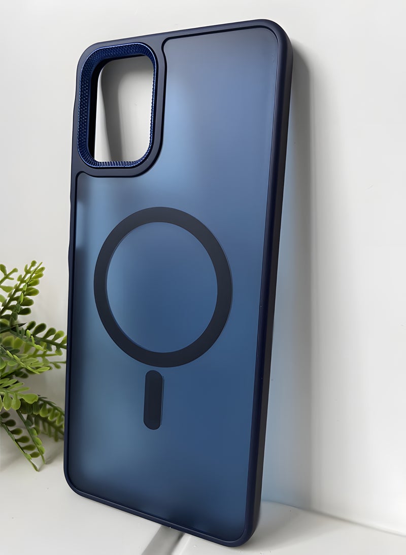 جراب مغناطيسي مقاوم للصدمات لهاتف Samsung Galaxy A07 مع إطار معدني للكاميرا - غطاء مغناطيسي أنيق غير لامع للرجال والنساء والشباب ويدعم الماج سيف والشحن اللاسلكي - مضاد لبصمات الأصابع، وحماية للكاميرا، ومقاوم للسقوط (أزرق) - Image 3