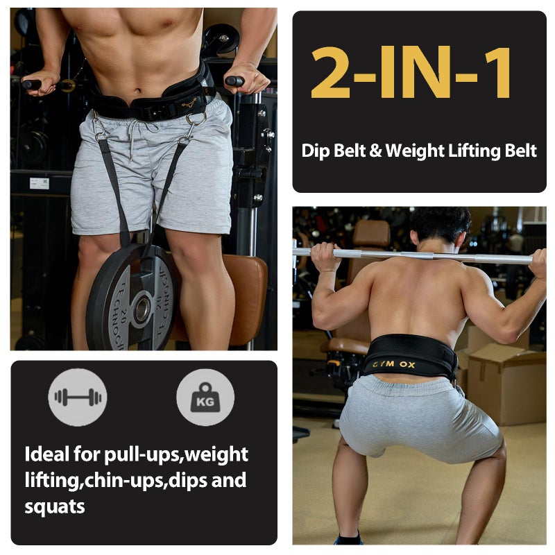 GYM OX 2-in-1 Weightlifting & Dip Belt with Quick-Release Aluminum Buckle - Hybrid Squat Belt for Core Support & Weighted Pull Up Belt with High-Strength Strap - Heavy Duty Neoprene Gym Belt for Men & Women(Black, Medium) - Image 2