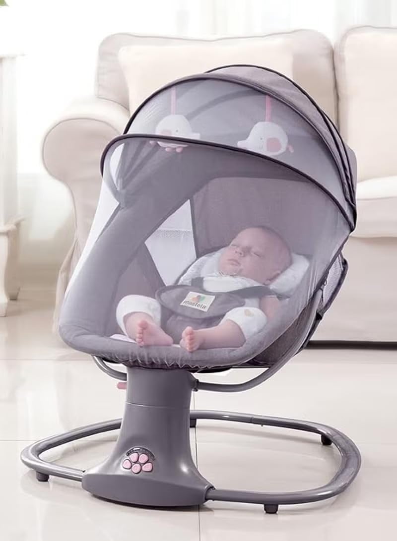 3-in-1 Baby Bassinet and Rocking Chair, Multifunction Infant Soothing Cradle with Canopy and Hanging Toys, Suitable from Birth to 36 Months, Grey - Image 2