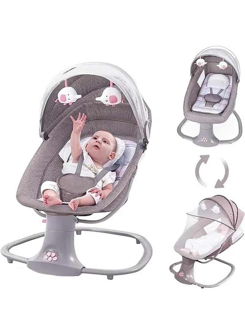 3-in-1 Baby Bassinet and Rocking Chair, Multifunction Infant Soothing Cradle with Canopy and Hanging Toys, Suitable from Birth to 36 Months, Grey - Image 5